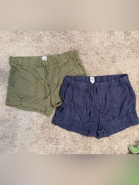 GAP Olive Green and Navy Linen-Blend Athletic Shorts Duo